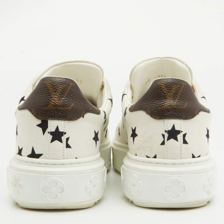 Pre Owned Louis Vuitton White/Brown Canvas Time Out Lace Up Sneakers Size 37