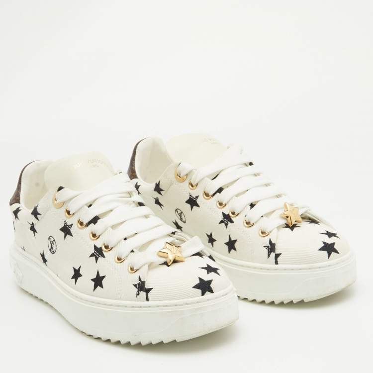Pre Owned Louis Vuitton White/Brown Canvas Time Out Lace Up Sneakers Size 37