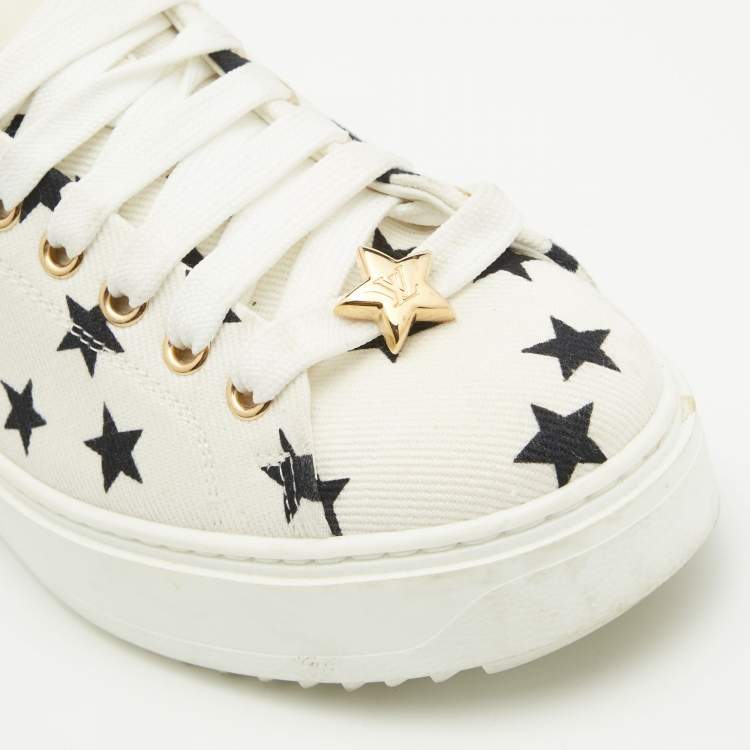 Pre Owned Louis Vuitton White/Brown Canvas Time Out Lace Up Sneakers Size 37