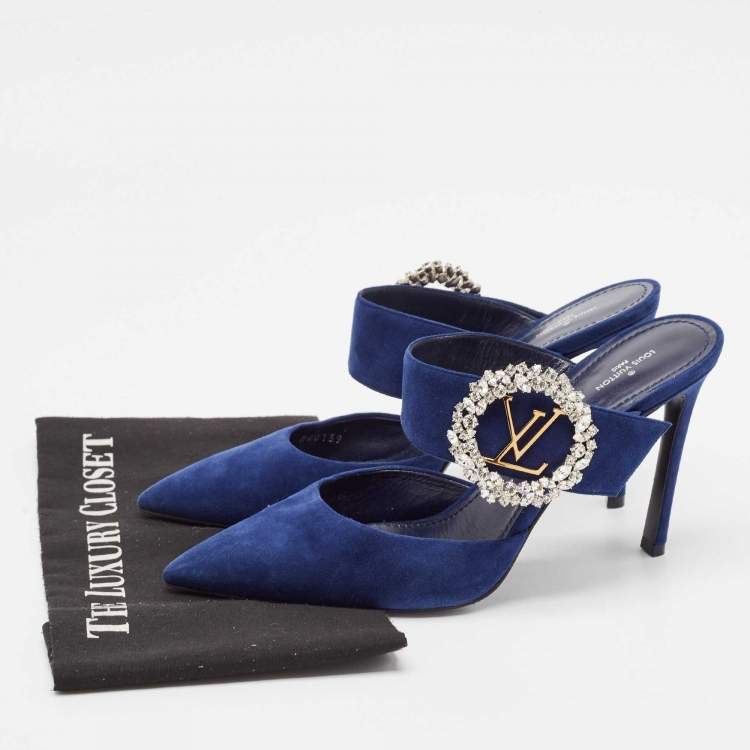 Pre Owned Louis Vuitton Blue Suede Madeleine Mules Size 41