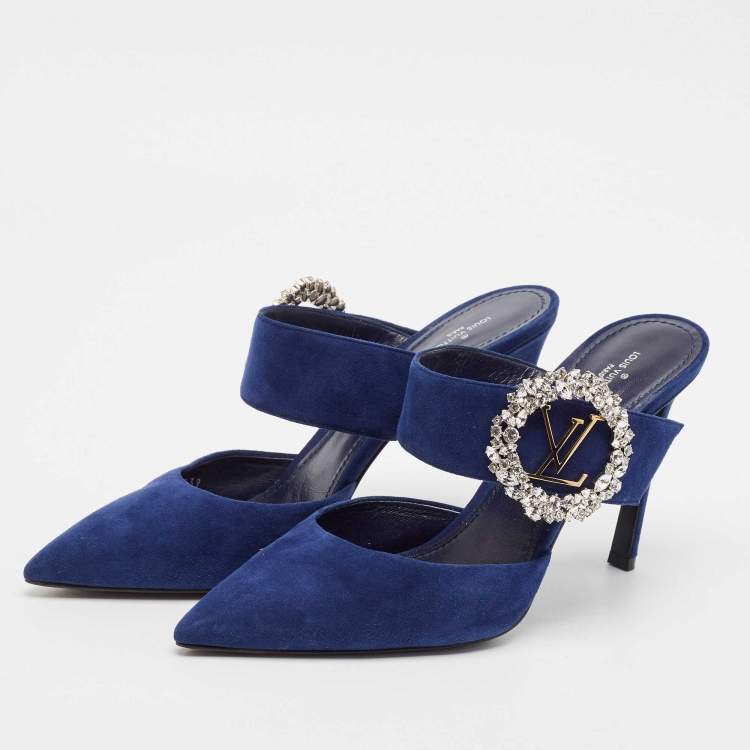 Pre Owned Louis Vuitton Blue Suede Madeleine Mules Size 41