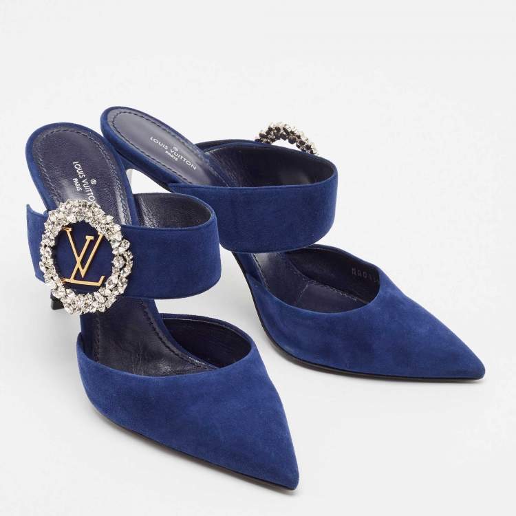 Pre Owned Louis Vuitton Blue Suede Madeleine Mules Size 41