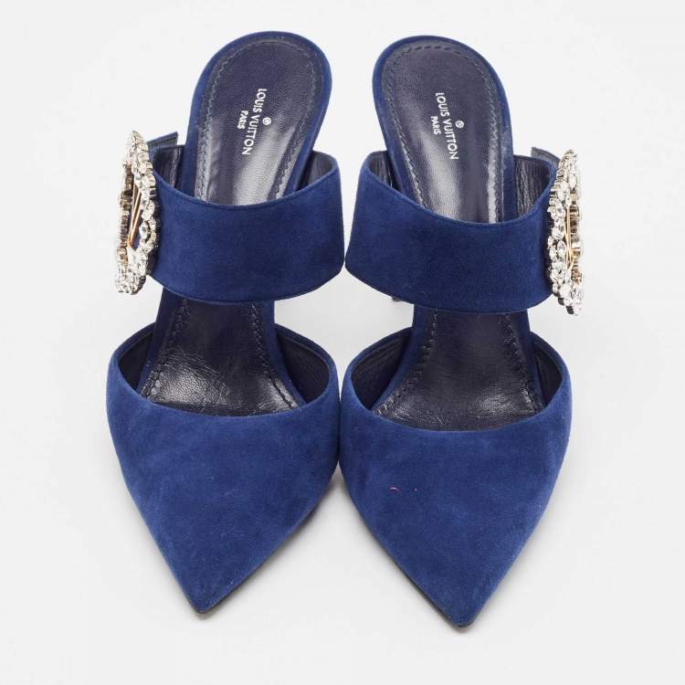 Pre Owned Louis Vuitton Blue Suede Madeleine Mules Size 41