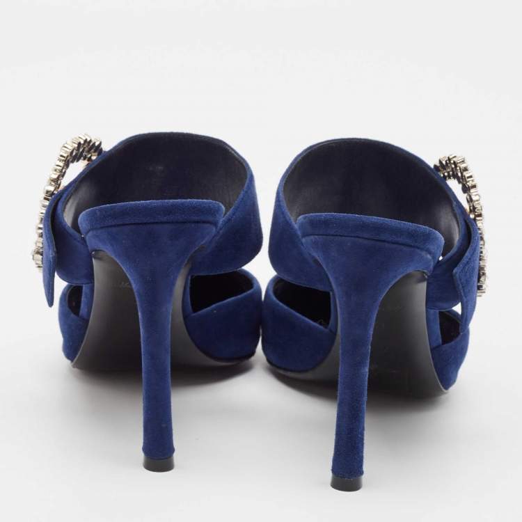 Pre Owned Louis Vuitton Blue Suede Madeleine Mules Size 41