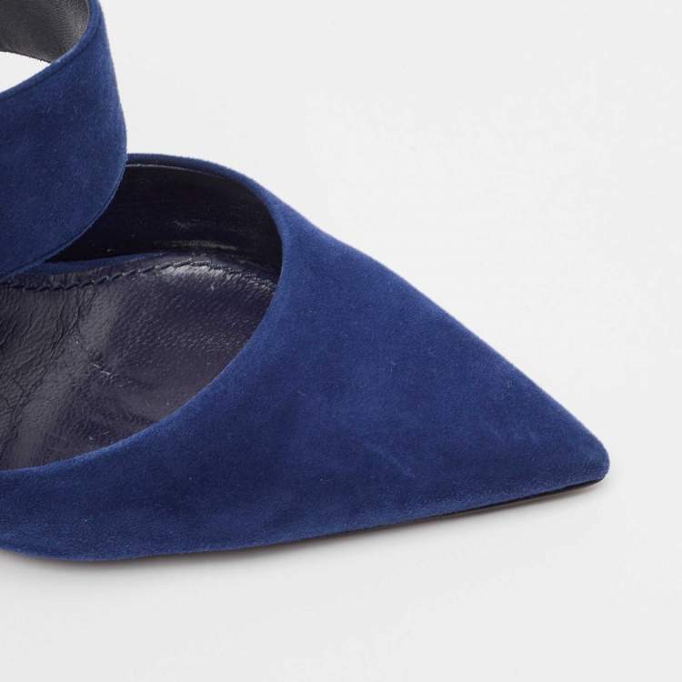 Pre Owned Louis Vuitton Blue Suede Madeleine Mules Size 41