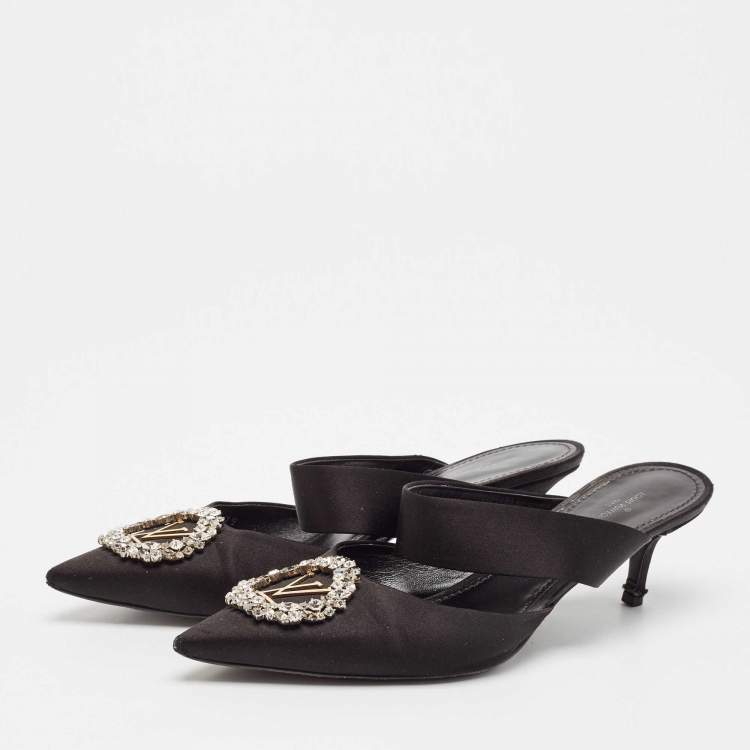 Pre Owned Louis Vuitton Black Satin Madeleine Mules Size 41