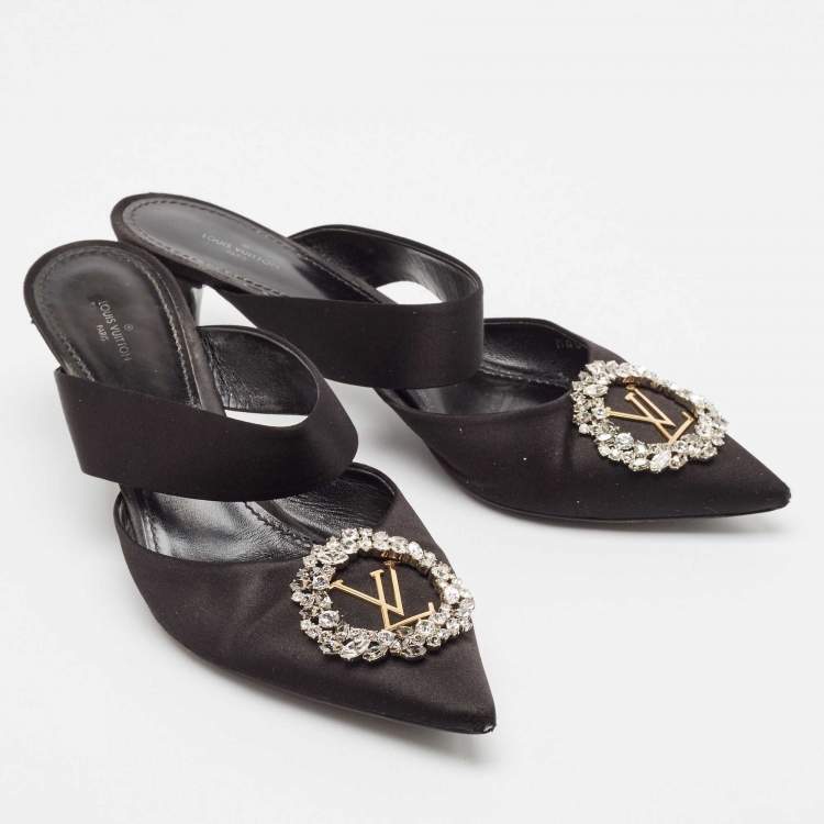 Pre Owned Louis Vuitton Black Satin Madeleine Mules Size 41