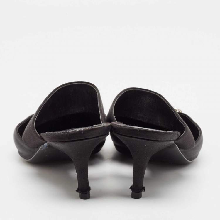 Pre Owned Louis Vuitton Black Satin Madeleine Mules Size 41