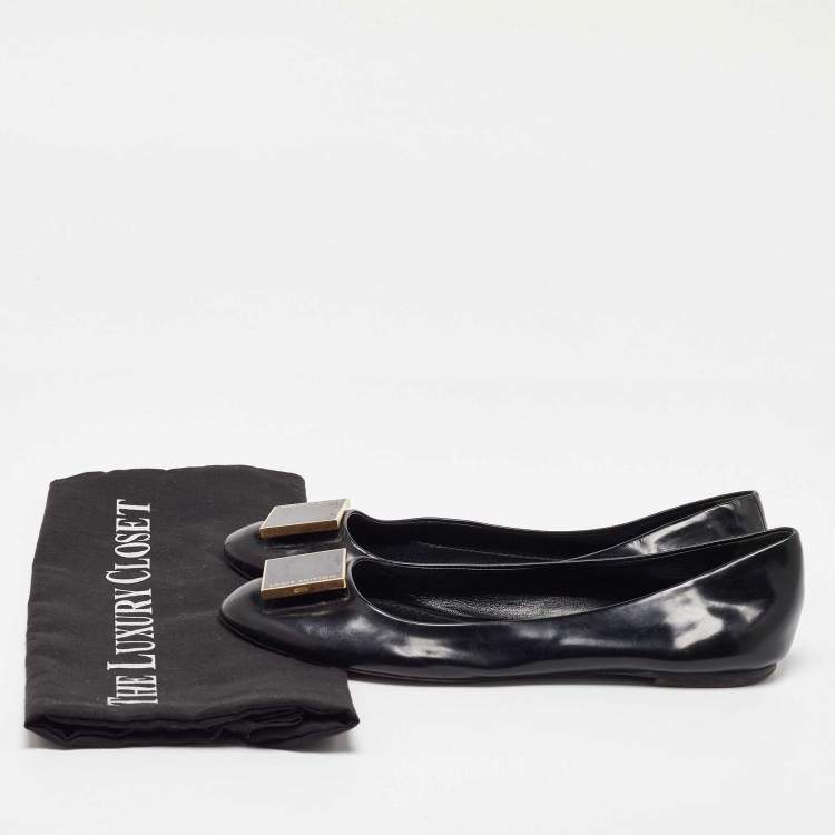 Pre Owned Louis Vuitton Black Leather Square Detail Ballet Flats Size 39