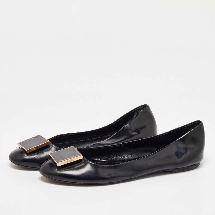 Pre Owned Louis Vuitton Black Leather Square Detail Ballet Flats Size 39