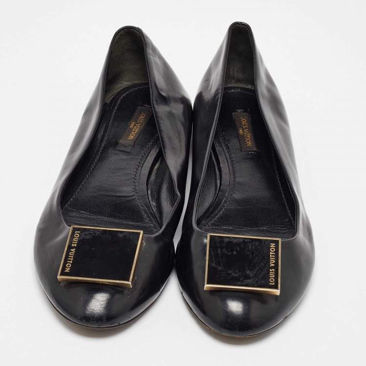 Pre Owned Louis Vuitton Black Leather Square Detail Ballet Flats Size 39