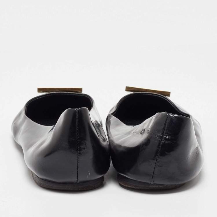 Pre Owned Louis Vuitton Black Leather Square Detail Ballet Flats Size 39