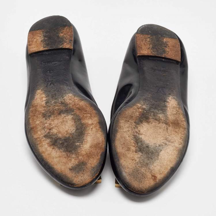 Pre Owned Louis Vuitton Black Leather Square Detail Ballet Flats Size 39