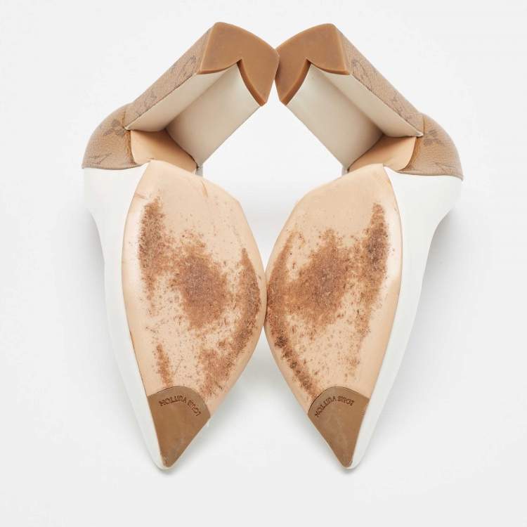مملوكة مسبقًا Louis Vuitton White/Brown Leather and Monogram Canvas Matchmake Pumps Size 36.5