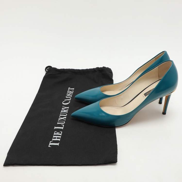 Pre Owned Louis Vuitton Blue Patent Leather Eyeline Pointed Toe Pumps Size 39