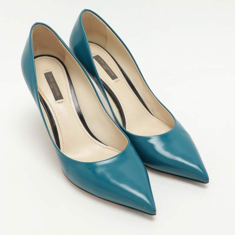 Pre Owned Louis Vuitton Blue Patent Leather Eyeline Pointed Toe Pumps Size 39
