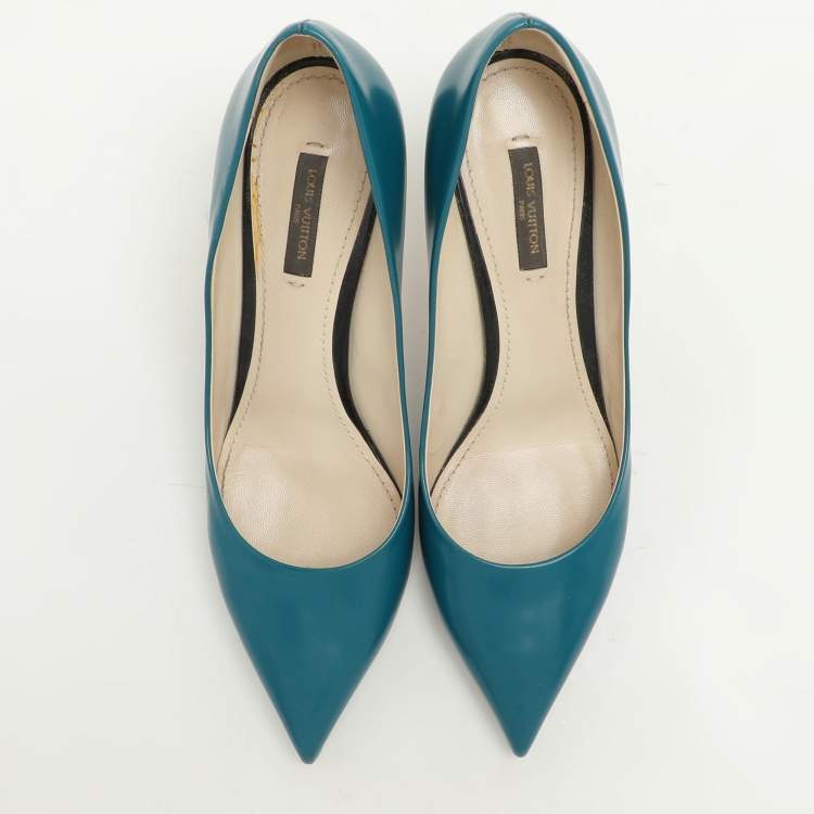 Pre Owned Louis Vuitton Blue Patent Leather Eyeline Pointed Toe Pumps Size 39