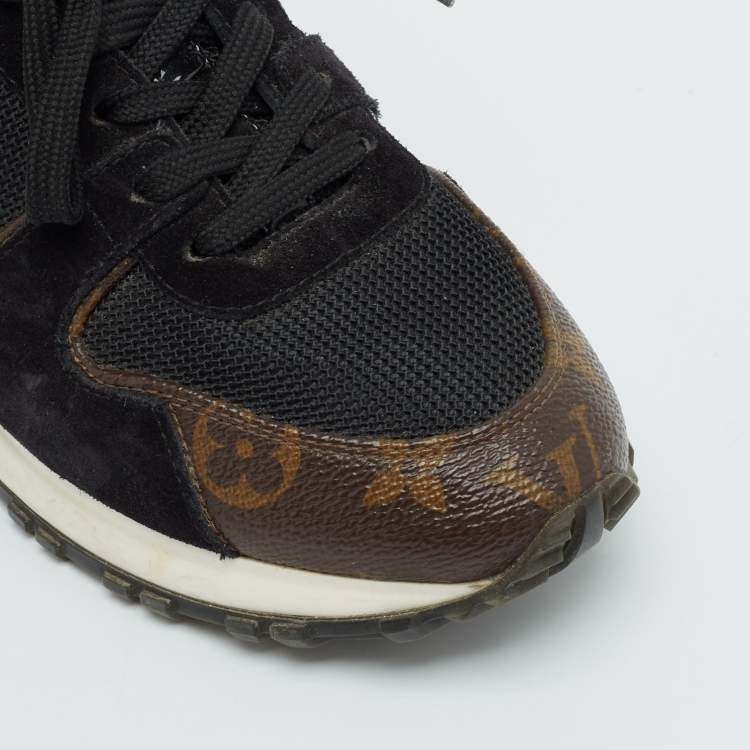 Pre Owned Louis Vuitton Black/Brown Mesh and Monogram Canvas Run Away Sneakers Size 36