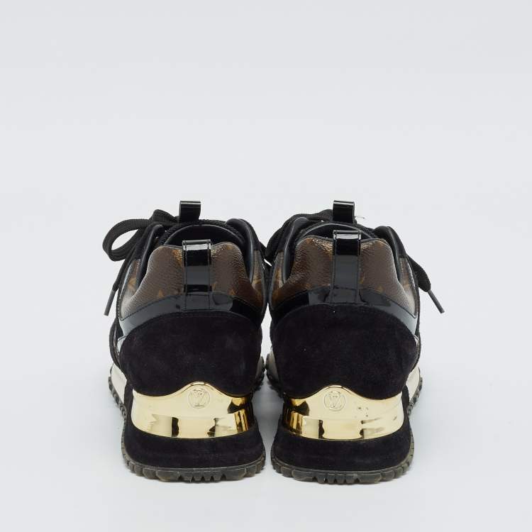 Pre Owned Louis Vuitton Black/Brown Mesh and Monogram Canvas Run Away Sneakers Size 36