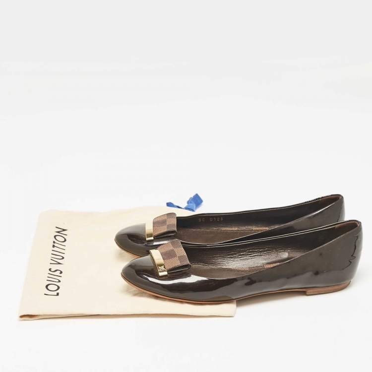 Pre Owned Louis Vuitton Brown Patent Leather Ballet Flats Size 37
