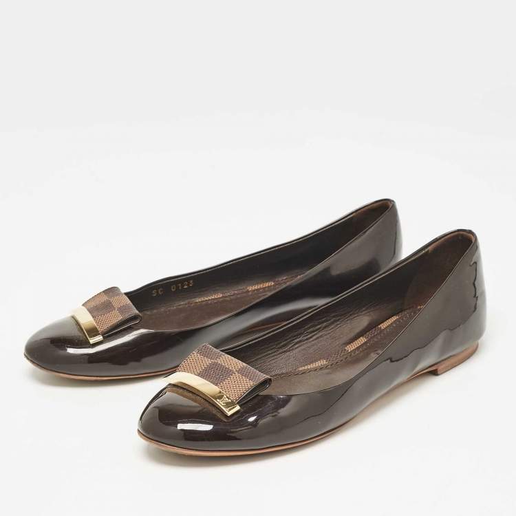 Pre Owned Louis Vuitton Brown Patent Leather Ballet Flats Size 37
