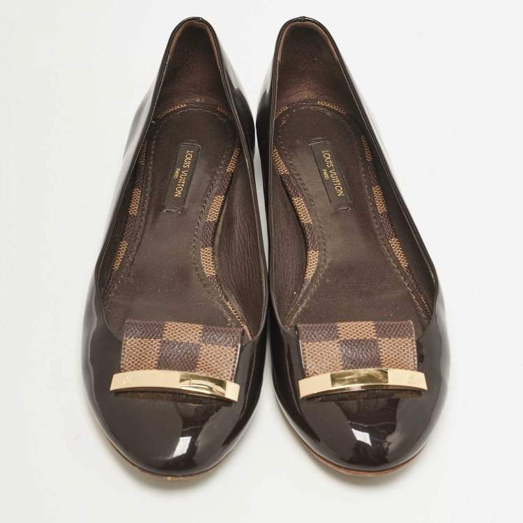 Pre Owned Louis Vuitton Brown Patent Leather Ballet Flats Size 37
