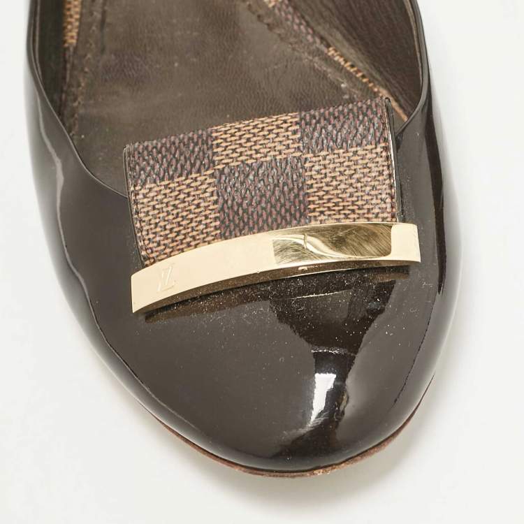 Pre Owned Louis Vuitton Brown Patent Leather Ballet Flats Size 37