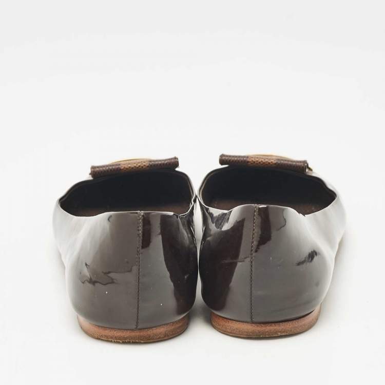 Pre Owned Louis Vuitton Brown Patent Leather Ballet Flats Size 37