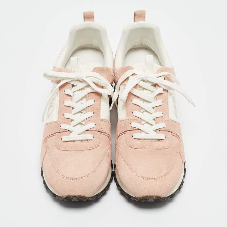Pre Owned Louis Vuitton Pink/White Mesh and Suede Run Away Sneakers Size 39