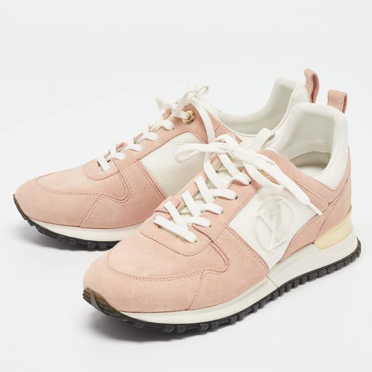 Pre Owned Louis Vuitton Pink/White Mesh and Suede Run Away Sneakers Size 39