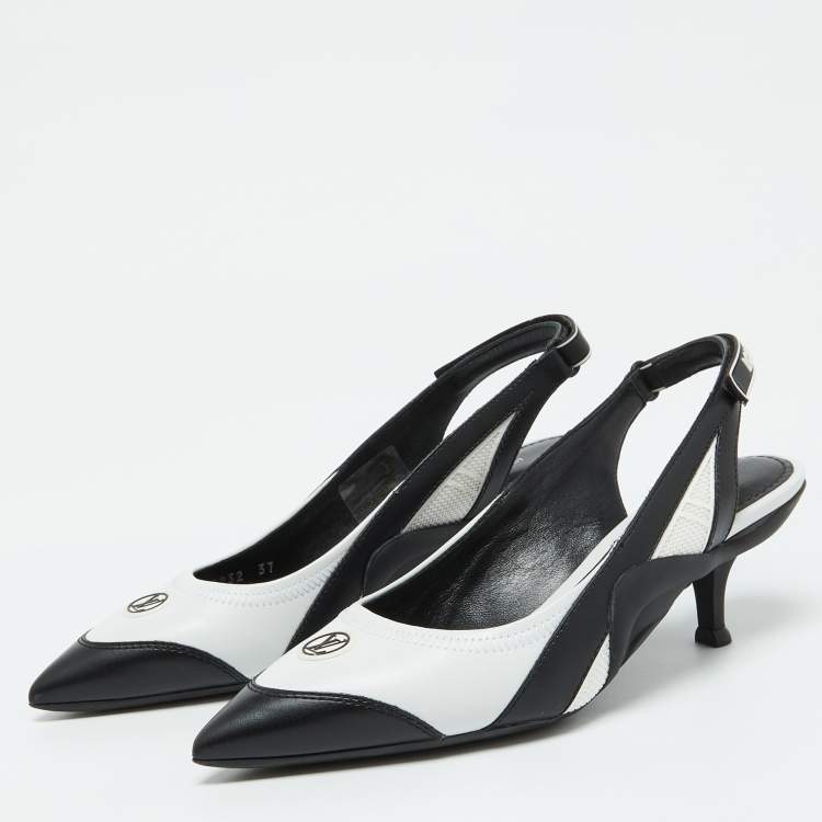 Pre Owned Louis Vuitton Black/White Leather Archlight Slingback Pumps Size 37