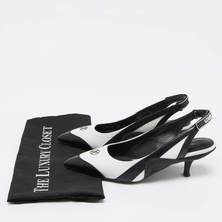 Pre Owned Louis Vuitton Black/White Leather Archlight Slingback Pumps Size 37