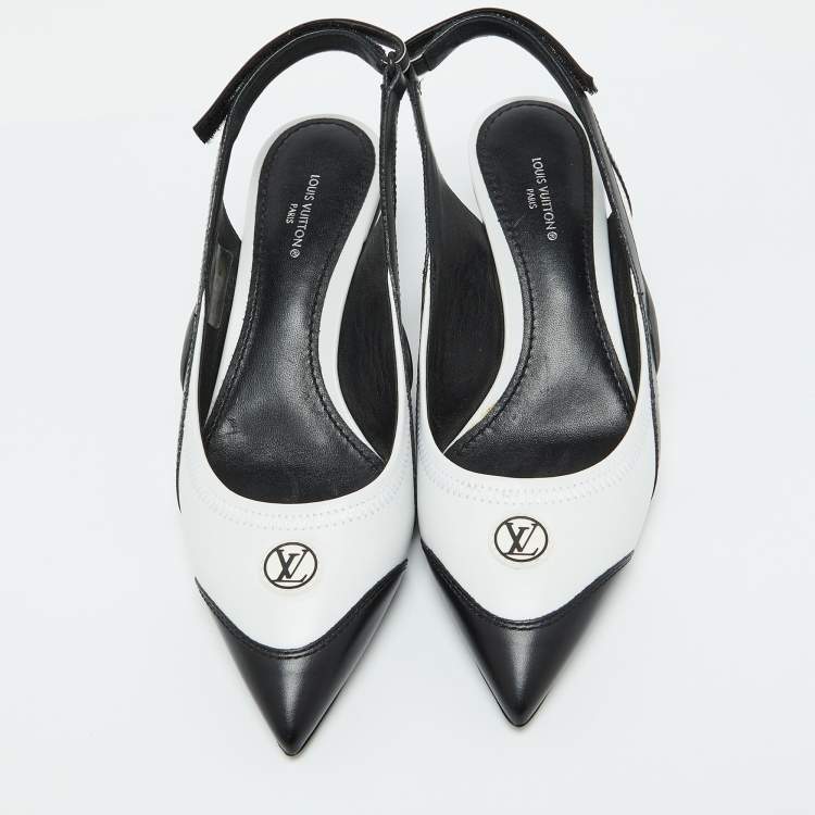 Pre Owned Louis Vuitton Black/White Leather Archlight Slingback Pumps Size 37