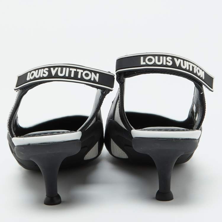 Pre Owned Louis Vuitton Black/White Leather Archlight Slingback Pumps Size 37