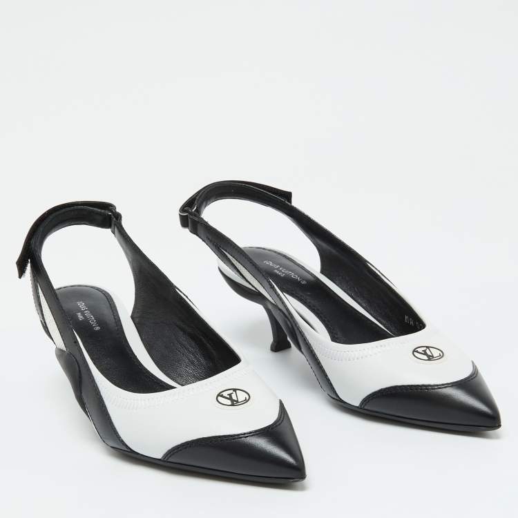 Pre Owned Louis Vuitton Black/White Leather Archlight Slingback Pumps Size 37
