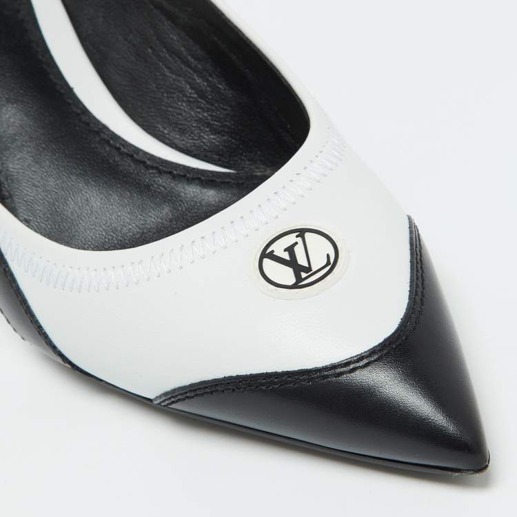 Pre Owned Louis Vuitton Black/White Leather Archlight Slingback Pumps Size 37