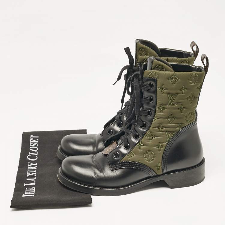 مملوكة مسبقًا Louis Vuitton Black/Green Canvas and Leather Metropolis Combat Boots Size 41