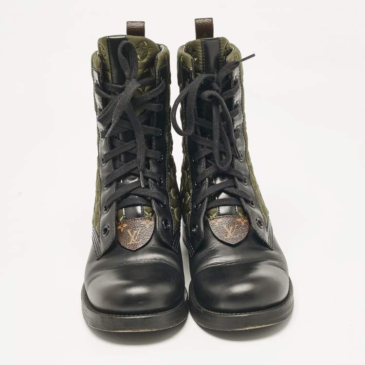 مملوكة مسبقًا Louis Vuitton Black/Green Canvas and Leather Metropolis Combat Boots Size 41
