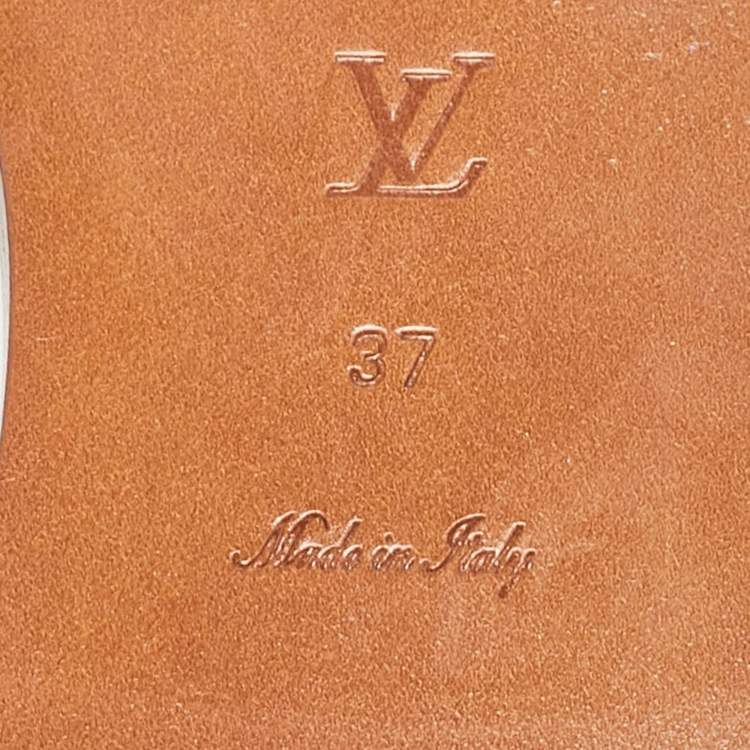 Pre Owned Louis Vuitton Brown Monogram Canvas Lock It Flat Slides Size 37
