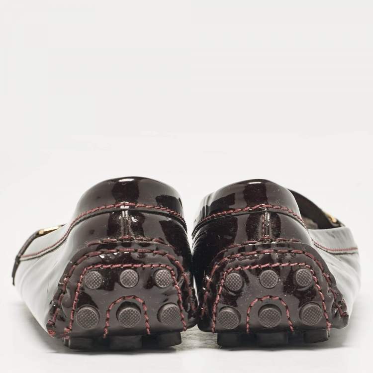 Pre Owned Louis Vuitton Brown Patent Leather Oxford Loafers Size 39
