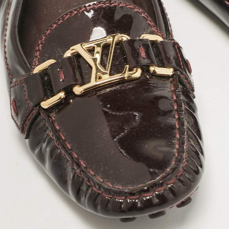 Pre Owned Louis Vuitton Brown Patent Leather Oxford Loafers Size 39