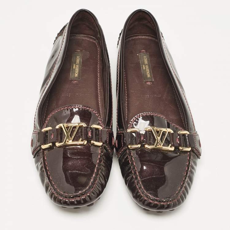 Pre Owned Louis Vuitton Brown Patent Leather Oxford Loafers Size 39