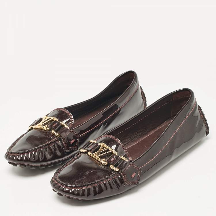 Pre Owned Louis Vuitton Brown Patent Leather Oxford Loafers Size 39