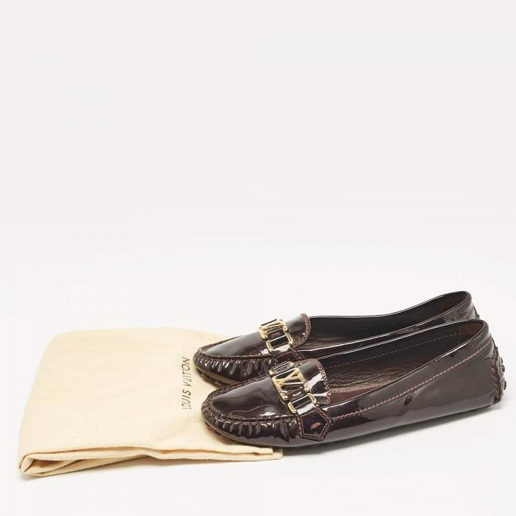 Pre Owned Louis Vuitton Brown Patent Leather Oxford Loafers Size 39