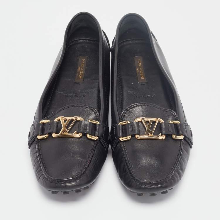 Pre Owned Louis Vuitton Black Leather Oxford Ballet Flats Size 38.5