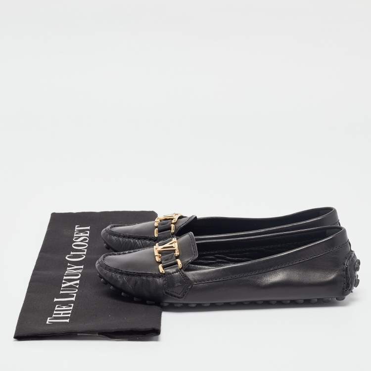 Pre Owned Louis Vuitton Black Leather Oxford Ballet Flats Size 38.5