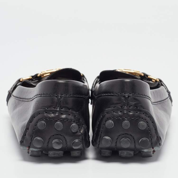 Pre Owned Louis Vuitton Black Leather Oxford Ballet Flats Size 38.5