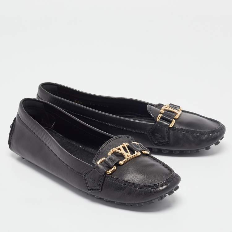 Pre Owned Louis Vuitton Black Leather Oxford Ballet Flats Size 38.5