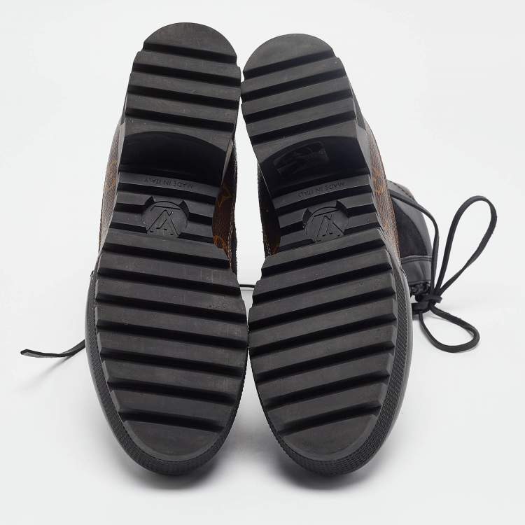 Pre Owned Louis Vuitton Black Suede and Monogram Canvas Laureate Desert Boots Size 39