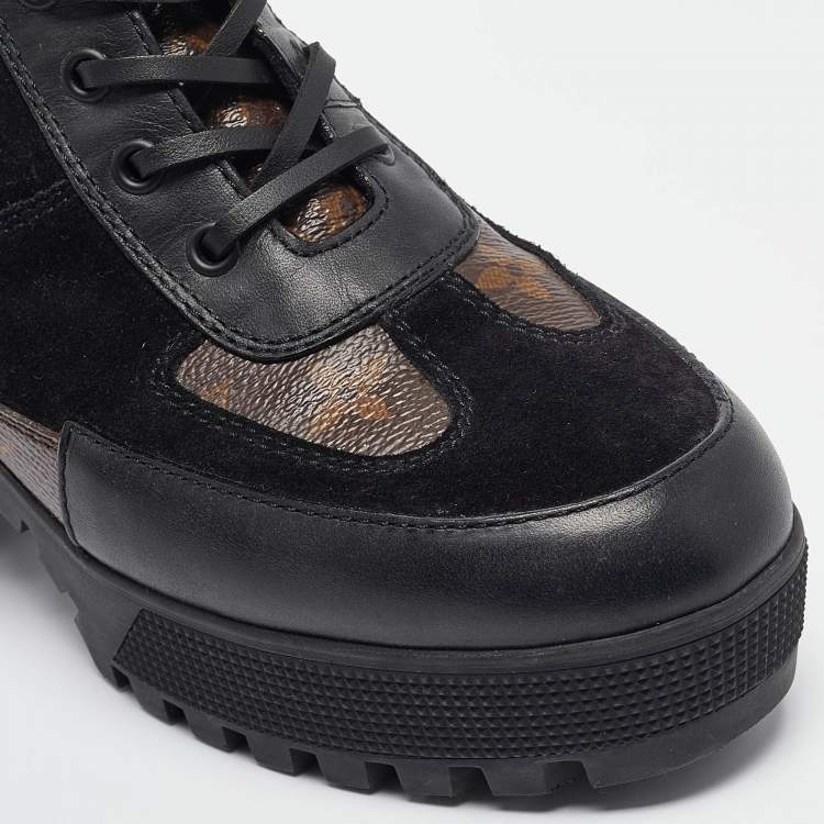 Pre Owned Louis Vuitton Black Suede and Monogram Canvas Laureate Desert Boots Size 39